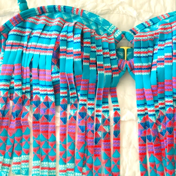 ROXY Fringe Bohemian Aztec Bandeau Bikini Top S NWT Festival Ready Convertible - Picture 2 of 11